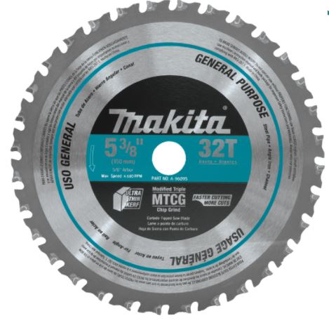 Hoja de sierra con punta de carburo de 5 7/8" 32T, para metal y uso general