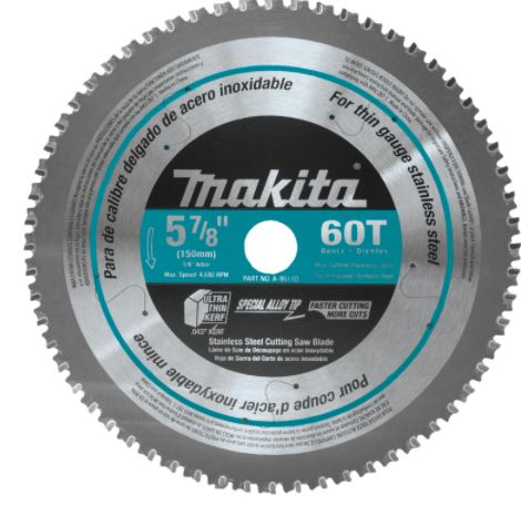 Hoja de sierra con punta de carburo de 5 7/8" y 60 dientes, acero inoxidable