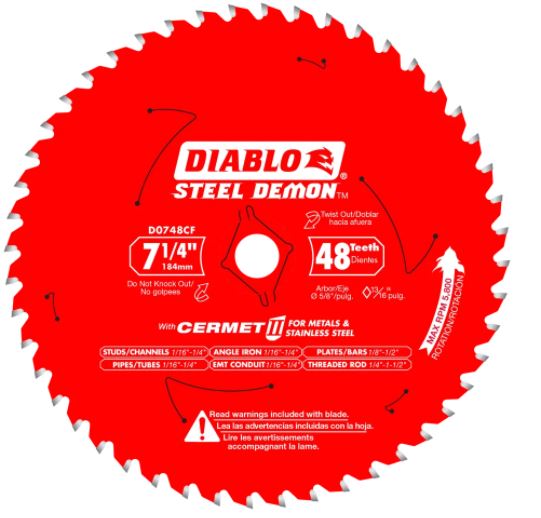 Hoja de sierra Demon Cermet II de acero de 7-1/4 pulg. x 48 dientes para metales y acero inoxidable