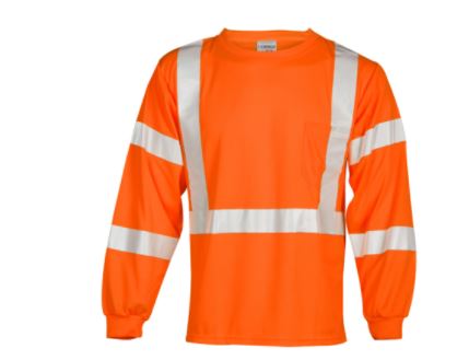 Orange Class 3 Safety Long Sleeve Shirt; Large