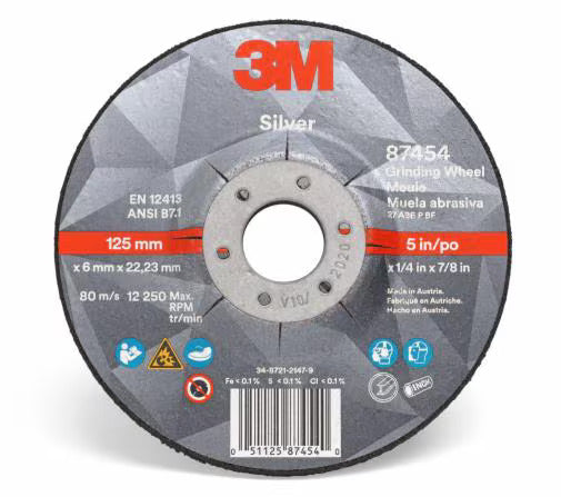 3M Silver Depressed Center Grinding Wheel, 87453, T27, 4.5 in x 1/4 in x 7/8 in,