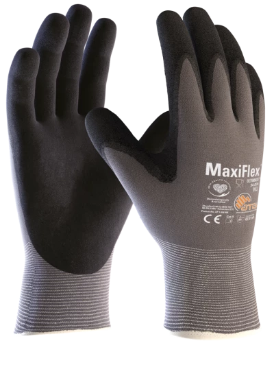 Guante ATG MaxiFlex Ultimate de nailon/elastano sin costuras con agarre de microespuma recubierto de nitrilo en la palma, clasificación de resistencia a cortes, grande