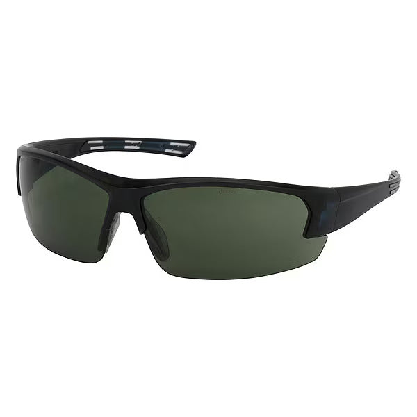 Gafas de seguridad sin montura con patillas negras brillantes, lentes grises y revestimiento antirayaduras/antiempañamiento 3Sixty
