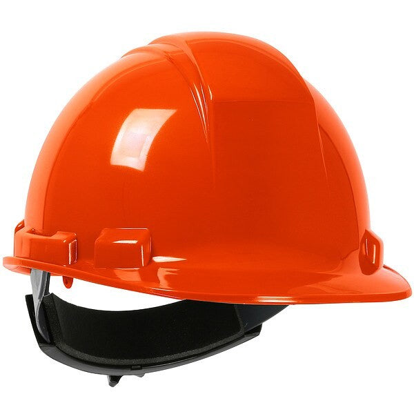 Estilo gorra, carcasa de HDPE, suspensión textil de 4 puntos, ajuste de trinquete; naranja de alta visibilidad