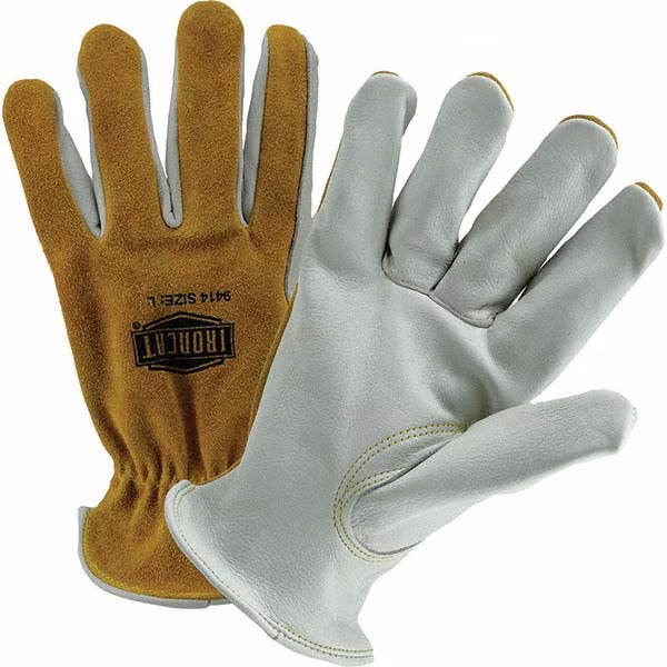 Guante de conductor Ironcat de piel flor de primera calidad con dorso de piel de vacuno serraje - Pulgar Keystone; extragrande