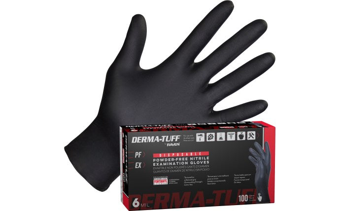 Guante desechable de goma sin polvo Derma-Tuff de 6 mil, talla L, color negro