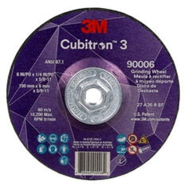 3M Cubitron 3 Depressed Center Grinding Wheel, 90006, 36+, T27, 6 in x 1/4 in x 5/8 in-11 (150x6mmx5/8-11in), ANSI