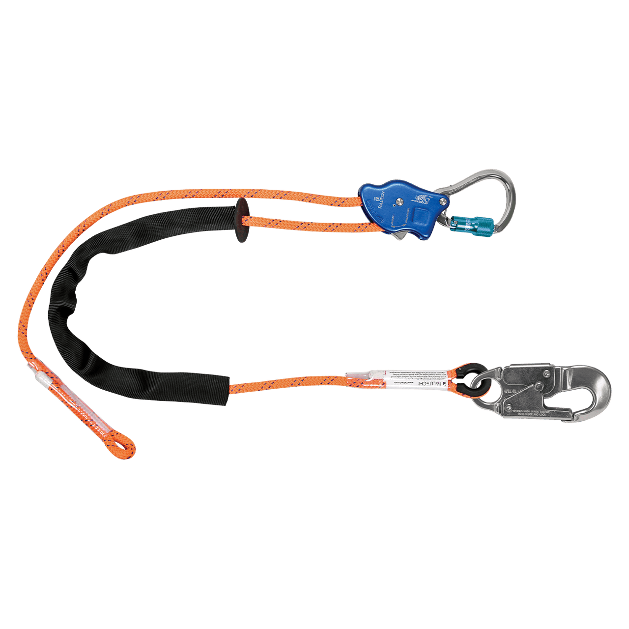 Tower Climber Rope Positioning Lanyard with Aluminum Adjuster with Aluminum Snap Hook and Carabiner