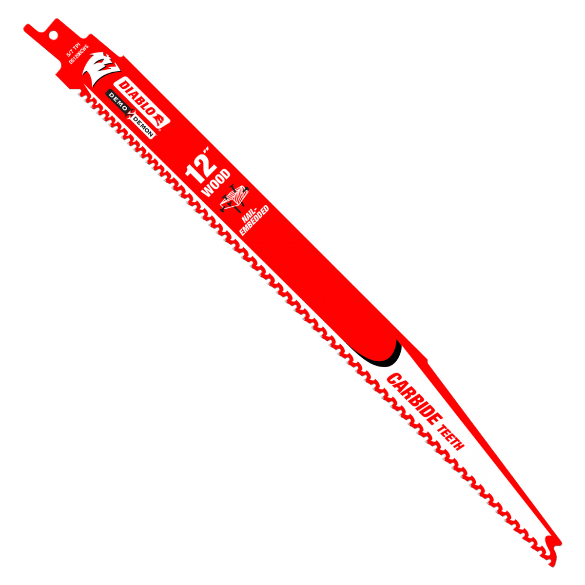 Hoja de sierra recíproca Demo Demon de 12 pulgadas y 6/9 dientes por pulgada con punta de carburo para madera con clavos incrustados (paquete de 10)