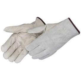 Leather Driver Gloves, Brown split leather back and reinforced palm, XL