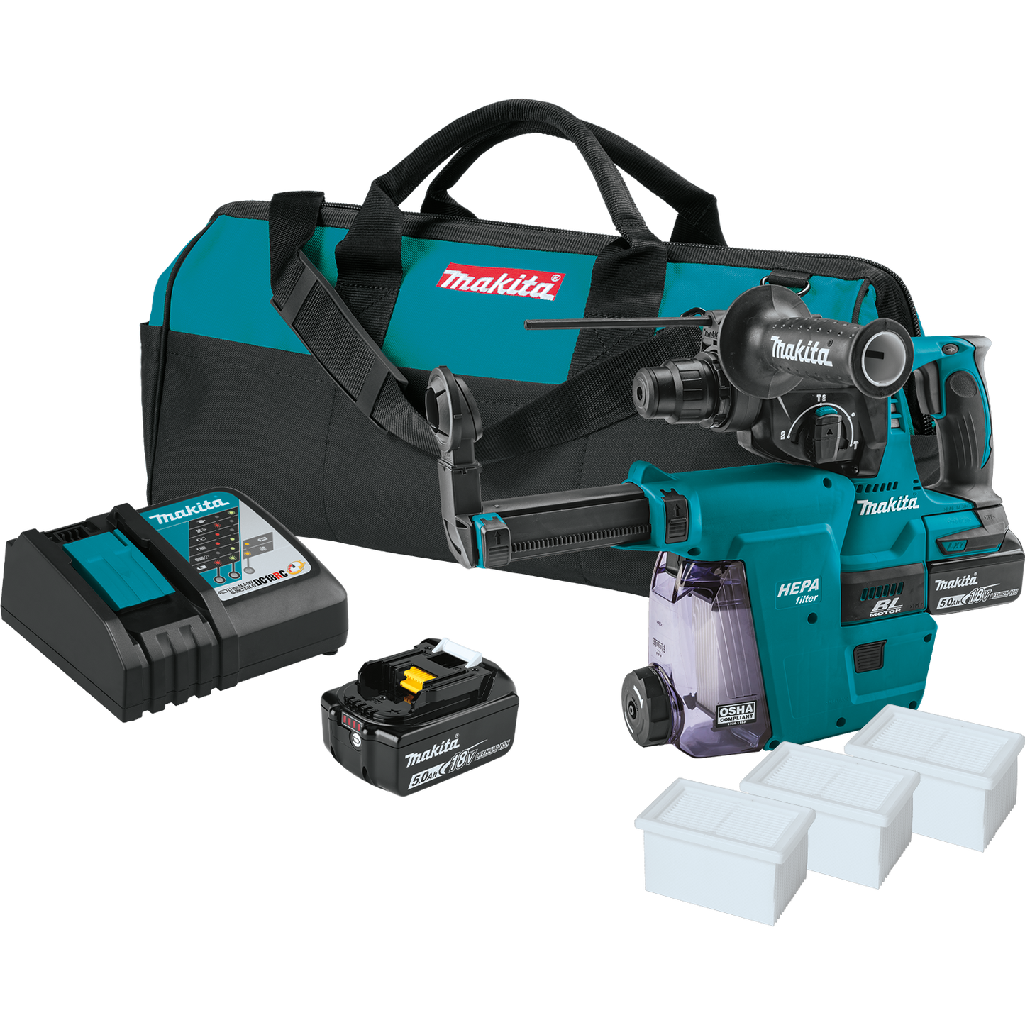 18VLXT BL 1" RotoHammer Kit w/ HEPA Dust Extractor