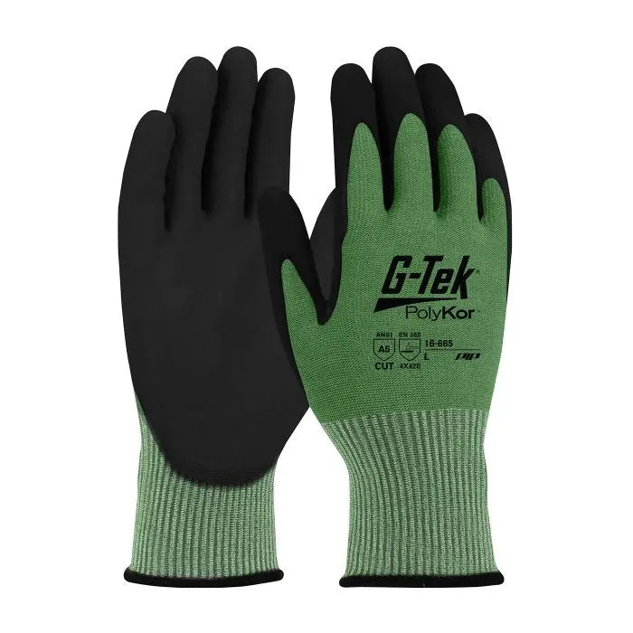 G-Tek Seamless Knit PolyKor Blended Glove with Polyurethane Coated Flat Grip on Palm & Fingers A5 Arimid Blend; X-Lrg