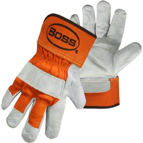 Premium Grade Split Cowhide Leather Double Palm Glove with Fabric Back and Aramid Stitching - Rubberized Safety Cuff; X-Large