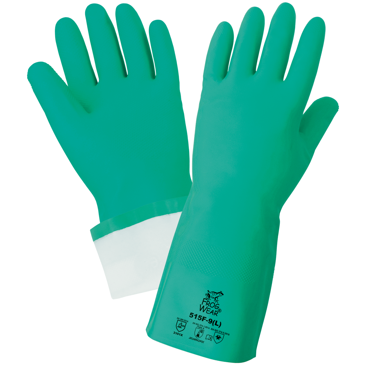 Guantes de nitrilo verdes sin soporte de 15 milésimas de pulgada con forro flocado de FrogWear y agarre con patrón de diamante en relieve, paquete de 12 (talla extragrande)