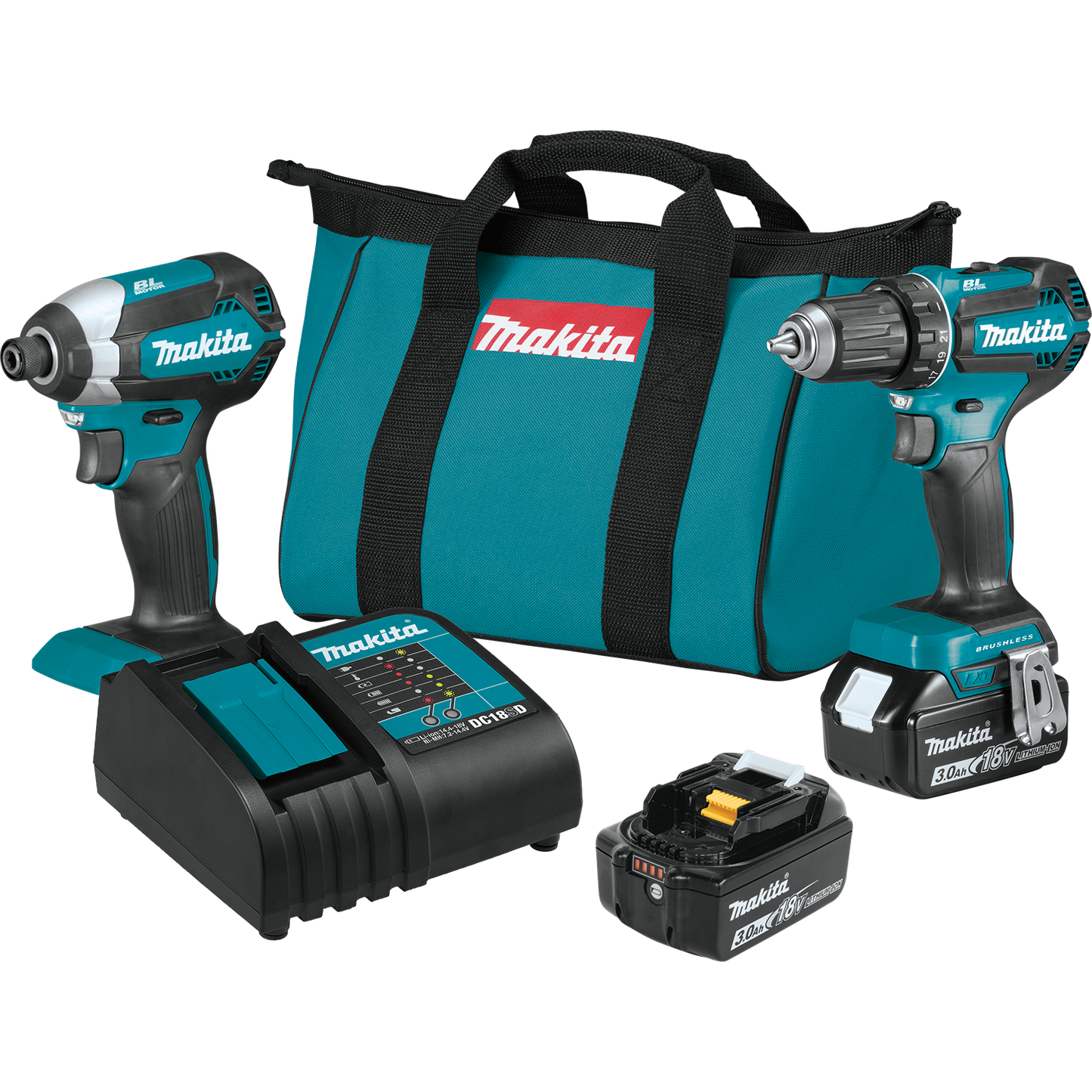 XFD13Z, XDT13Z, (2) baterías de iones de litio LXT de 18 V y 3,0 Ah, cargador y bolsa de herramientas)