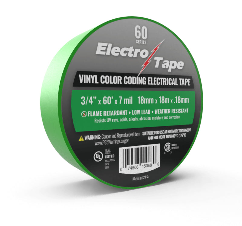 3/4" x 60' Green Electrical Tape