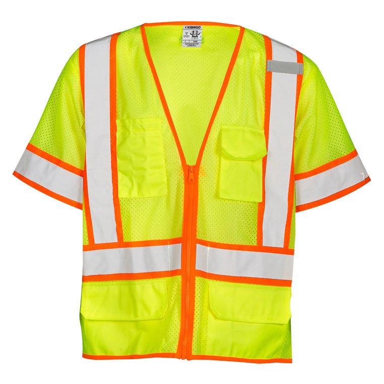 Chaleco de malla de 6 bolsillos color lima MLK, clase 3, talla 3X