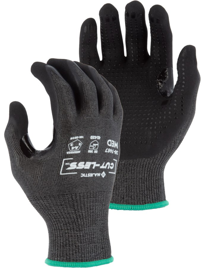 Cut-Less Korplex Glove with Nitrile Dotted Palm, ANSI A4 | Majestic Glove Large