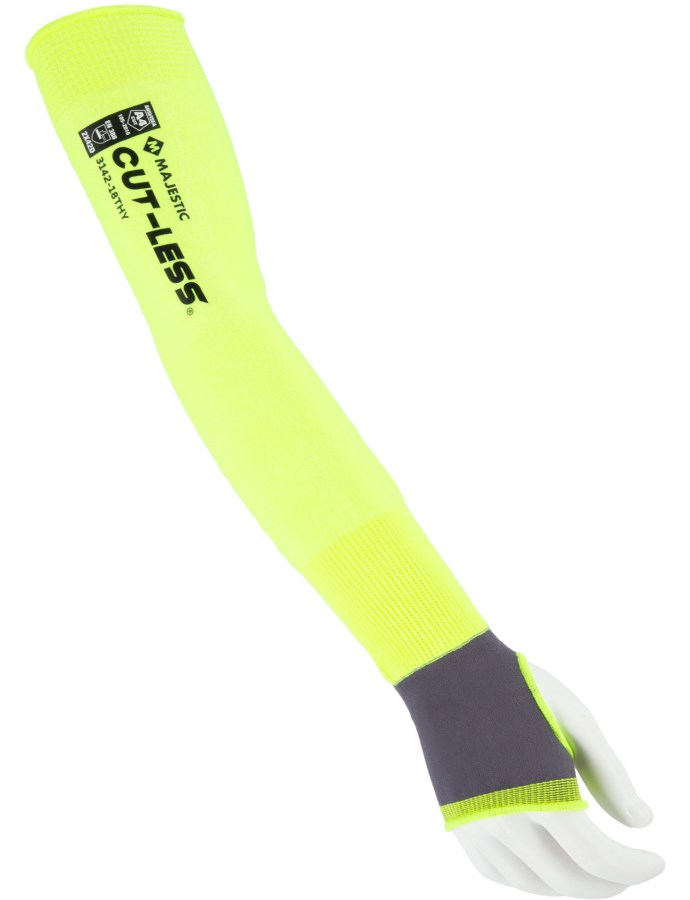 Cut-Less Korplex Cut Resistant Sleeves w/ Thumb Hole, ANSI A4 Hi Viz Yellow 18''