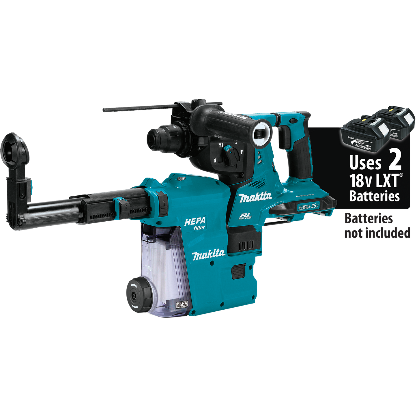 36V (18V X2) LXT® Brushless 1‑1/8" AVT® Rotary Hammer, SDS‑PLUS, w/ HEPA Dust Extractor, AFT®, AWS® Capable (5.0Ah) - TOOL ONLY