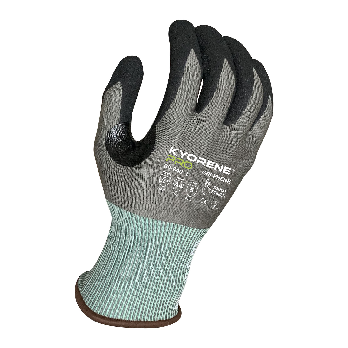 18g Gray Kyorene® Pro Graphene A4 Black HCT® MicroFoam Nitrile Palm Coating; L