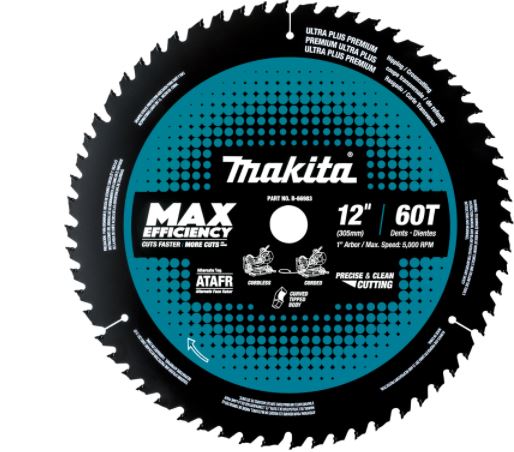 12" 60T Carbide‑Tipped Max Efficiency Miter Saw Blade