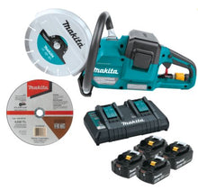 Kit de cortadora eléctrica sin escobillas de 9" de 18 V x 2 (36 V) con AFT, freno eléctrico; 4 baterías y cargador