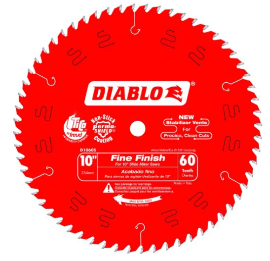Hoja de sierra ingleteadora deslizante de acabado fino FD de 10 pulg. x 60 dientes