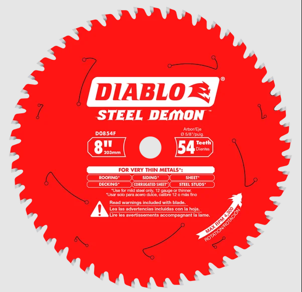 Hoja de sierra Steel Demon™ de 8" x 54 dientes para metal fino