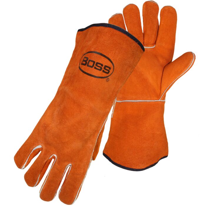 Boss Split Cowhide Leather Welders Glove, Fleece Lined Palm - Wing Thumb