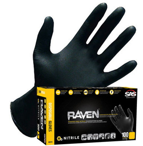 Guante de nitrilo negro Raven de 7 milésimas; caja de 100; tamaño mediano