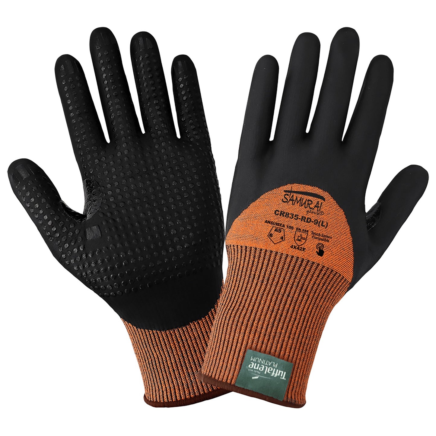 Samurai Glove High-Visibility Cut Resistant Three-Quarter Coated Touch Screen Gloves Made with 15-Gauge Tuffalene Platinum; Small
