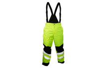 Pantalón aislante color lima con bandas reflectantes y tirantes extraíbles. Talla XL.