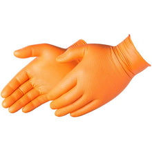 Guantes desechables de nitrilo naranja de 8 milésimas de pulgada con agarre de diamante en relieve. Sin polvo, de grado industrial; 100 guantes/caja; 2 unidades