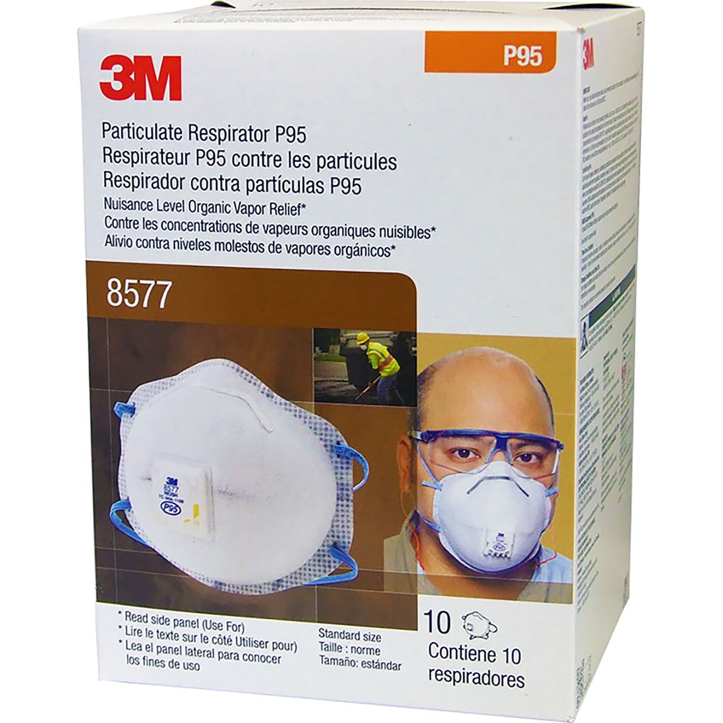 3M Particulate Respirator 8577, P95, w/ Nuisance Level Organic Vapor Relief 10/Box