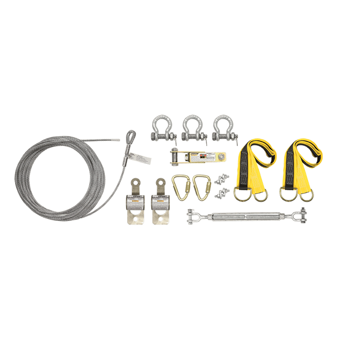 Kit de cable HLL de agarre de acero de 100 pies con anclajes de paso de banda de 6 pies