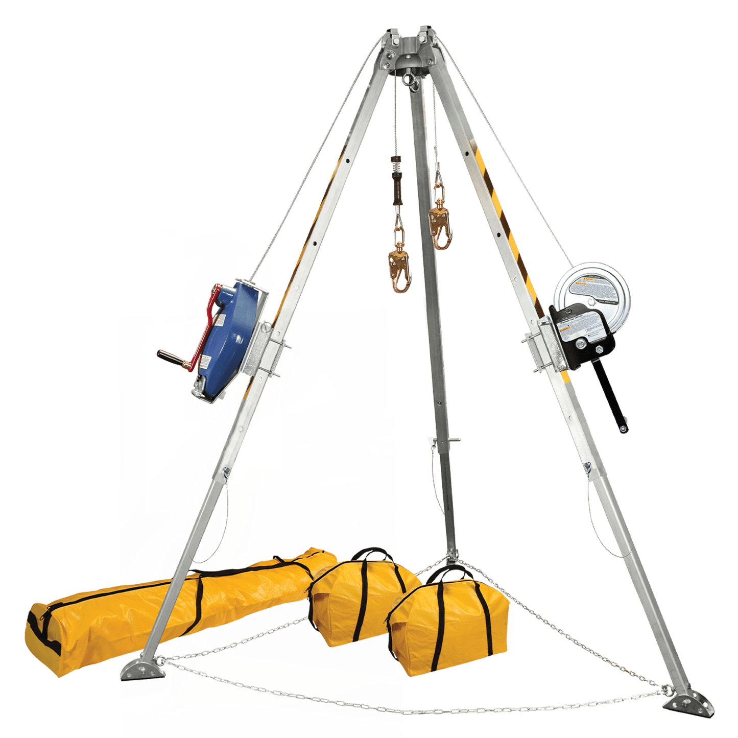 Kit de trípode de 8 pies con cabrestante de acero inoxidable 7297S, SRL-R de 3 vías de acero inoxidable 7281S y bolsas de almacenamiento