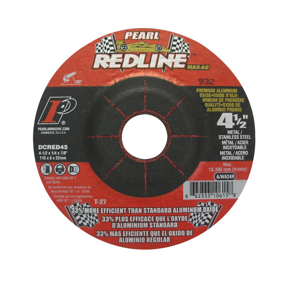Rueda de amolar de centro hundido Redline Max AO T27 de óxido de aluminio de 4-1/2 x 1/8 x 7/8, paquete de 25