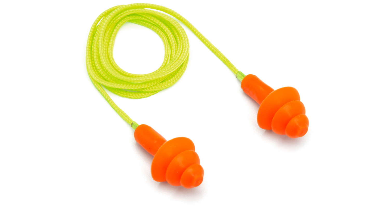 Tapón auditivo reutilizable con cordón amarillo y naranja - NRR24dB - 50 pares/caja