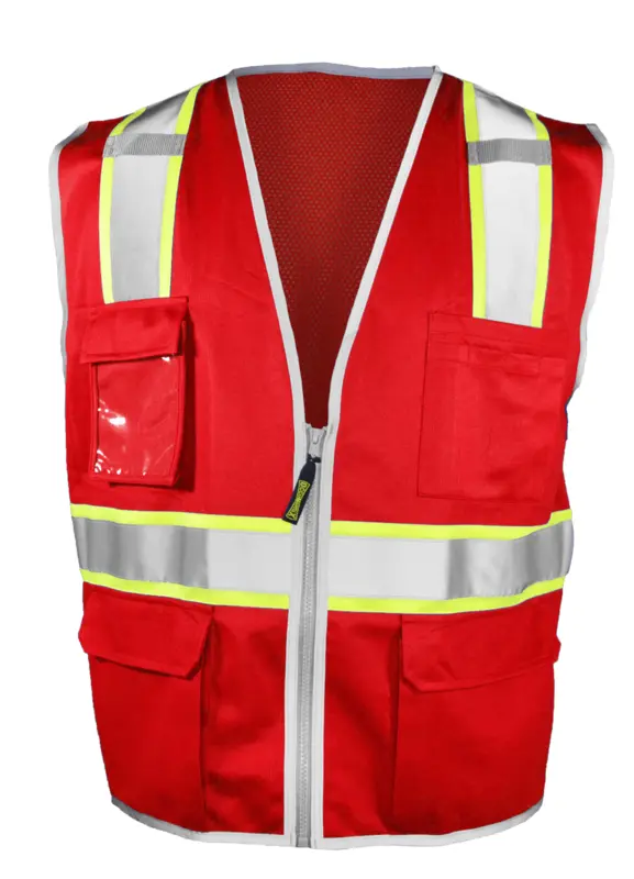 RED, Non-Ansi Solid Frt/Msh Bk 2-Tone Survy Zip Vst 2/3X