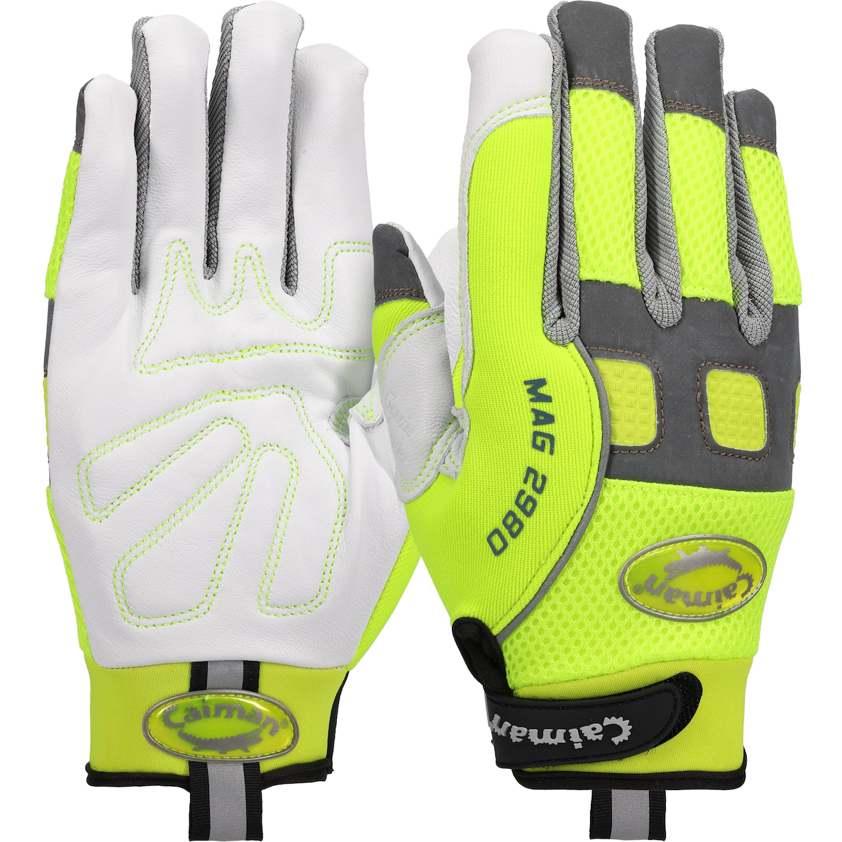 Caiman MAG Multi-Activity Glove with White Goat Grain Leather Padded Palm and Hi-Vis Yellow AirMesh Back 2XL