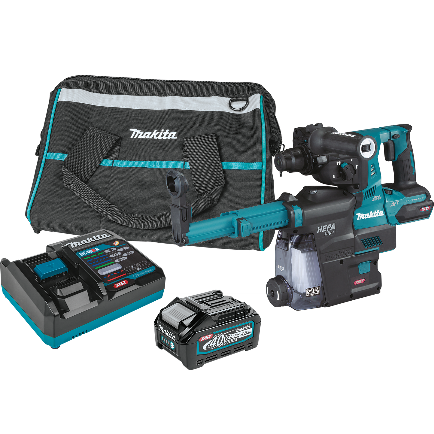 40V max XGT® Brushless Cordless 1‑1/8" SDS‑PLUS AVT® Rotary Hammer Kit w/ Dust Extractor, AFT®, AWS® Capable (4.0Ah)