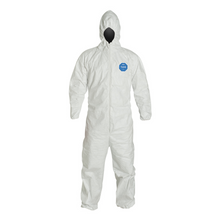 Tyvek® 400 Coveralls, Serged Seams, Attached Hood, Elas Waist, Elas Wrists/Ankles, Front Zip, Storm Flap, WH, 4XL, Std